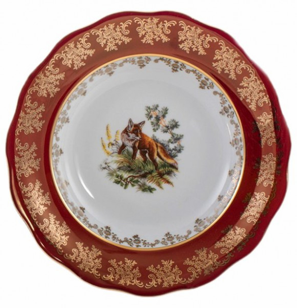 Тарелка 23 см 1 шт глубокая  Royal Czech Porcelain &quot;Аляска /Охота красная&quot; / 204023