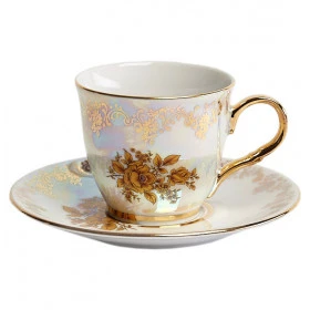 Набор кофейных пар 140 мл 2 шт  Porcelaine Czech Gold Hands &quot;Аннетт /Цветочки&quot; / 172095