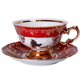 Набор чайных пар 200 мл 6 шт  Bavarian Porcelain "Мария-Тереза /Охота красная"  / 024281