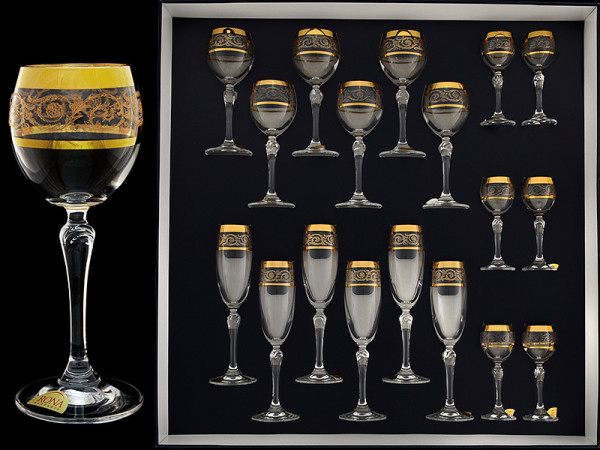 Набор бокалов 18 предметов (60, 150, 160 мл)  Rona &quot;Люция /Золотая коллекция, широкое золото&quot; / 029568
