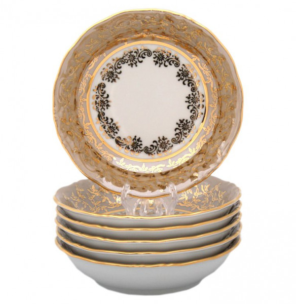 Набор салатников 13 см 6 шт  Bavarian Porcelain &quot;Мария-Тереза /Бежевая /Золотые листики&quot; / 001866