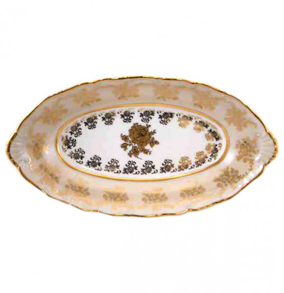 Блюдо 26 см овальное  Bohemia Porcelan Moritz Zdekauer 1810 s.r.o. &quot;Офелия /Бежевая /Золотая роза&quot; / 021470