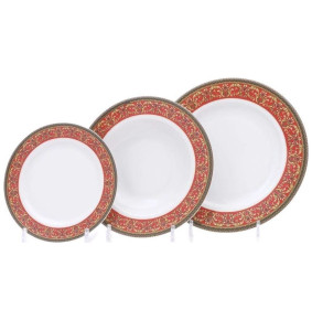 Набор тарелок 18 предметов (19, 23, 25 см)  Leander "Сабина /Цветочный узор на красном" / 159054