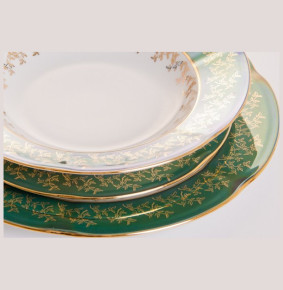 Набор тарелок 18 предметов (19, 22,5, 25 см)  Cmielow "Мария /Зелёная с золотыми листиками" / 044519