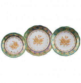 Набор тарелок 18 предметов (19, 23, 25 см)  Royal Czech Porcelain "Аляска /Золотая роза /Зеленая" / 203873