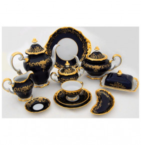 Чайный сервиз на 12 персон 55 предметов  Weimar Porzellan "Ювел /Синий с золотым узором" / 002215