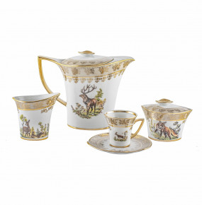 Чайный сервиз на 6 персон 15 предметов  Royal Czech Porcelain "Хаппа /Охота бежевая" / 204406