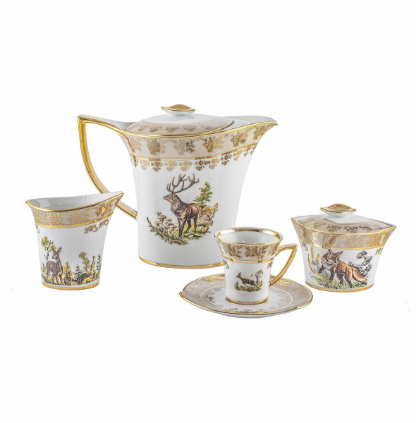 Чайный сервиз на 6 персон 15 предметов  Royal Czech Porcelain &quot;Хаппа /Охота бежевая&quot; / 204406