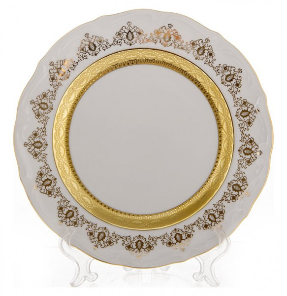 Набор тарелок 24 см 6 шт  Bavarian Porcelain &quot;Мария-Тереза /Белая /Золотой орнамент с лентой&quot; / 103895