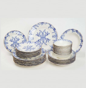 Набор тарелок 24 предмета на 6 персон синий  O.M.S. Collection "TULU / Вензель" микс с углублением / 296115