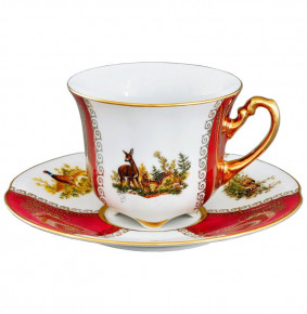 Чайная пара 1 шт  Royal Czech Porcelain "Болеро /Охота красная" / 204907