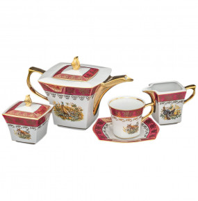 Чайный сервиз на 6 персон 15 предметов  Royal Czech Porcelain "Львов /Охота красная" / 203466