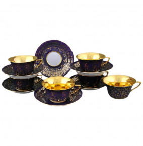 Набор чайных пар 100 мл 6 шт низкие  Leander "Виндзор /Золотые цветы /фиолет" 1 / 158676