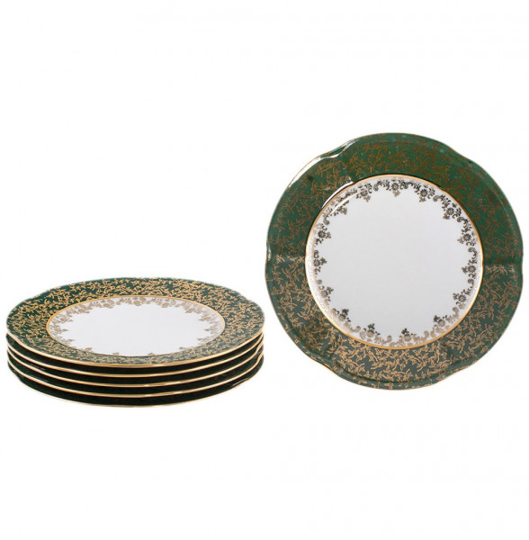 Набор тарелок 27 см 6 шт  Royal Czech Porcelain &quot;Болеро /Зелёный /Золотые листики&quot; / 203665