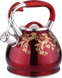 Чайник 3 л со свистком индукционное капсульное дно красный &quot;Agness /Золотые цветы&quot; / 209802