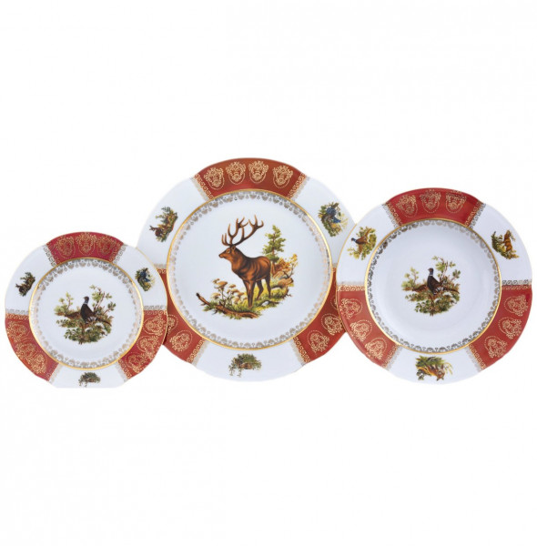 Набор тарелок 18 предметов (19, 22,5, 27 см)  Royal Czech Porcelain &quot;Болеро /Охота красная&quot; / 204683