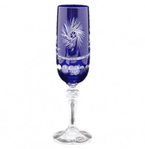 Бокалы для шампанского 180 мл 6 шт синие  Crystalite Bohemia "Мирель /Резные цветные" / 108544