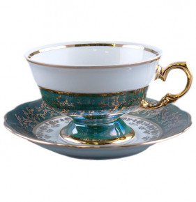 Чайная пара 1 шт  Royal Czech Porcelain "Офелия /Зелёная /Золотые листики" / 204772