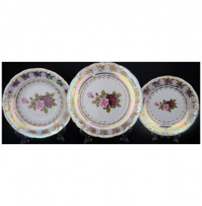 Набор тарелок 18 предметов (19, 23, 25 см)  МаМ декор "Фредерика /Роза перламутр" / 048490