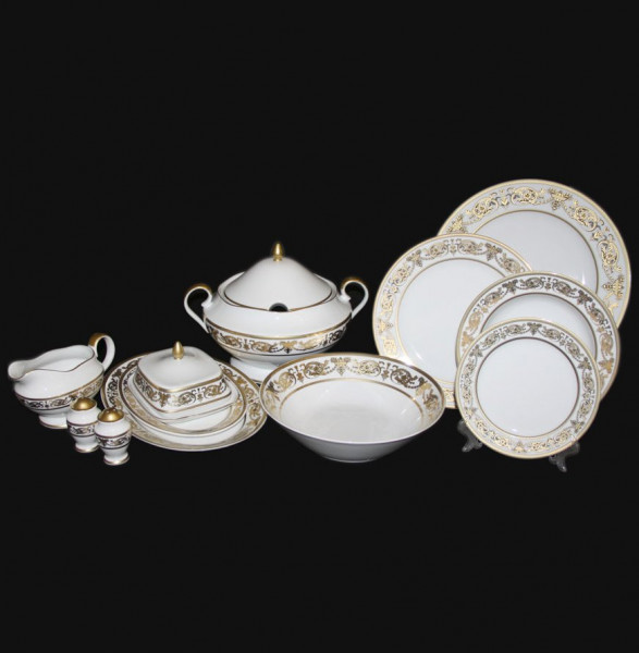 Столовый сервиз на 6 персон 27 предметов  Bavarian Porcelain &quot;Александрия /Золотой узор на белом&quot; / 069091