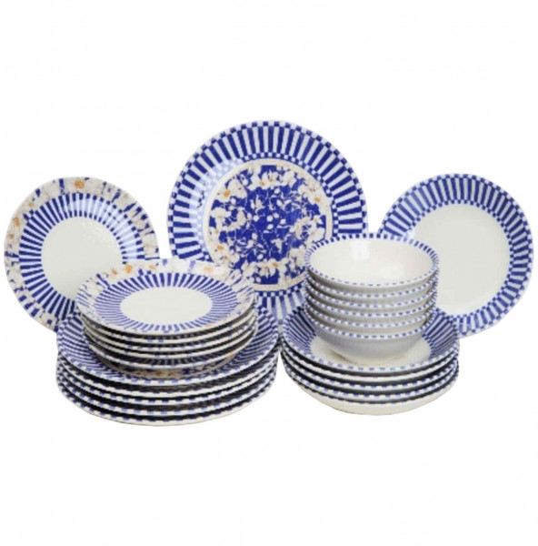 Набор тарелок 24 предмета на 6 персон синий   O.M.S. Collection &quot;TULU / Цветы и полосы&quot; микс / 296121