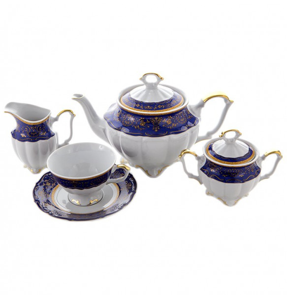 Чайный сервиз на 6 персон 15 предметов  Bavarian Porcelain &quot;Мария-Тереза / Синяя /Элегантность&quot; / 104889
