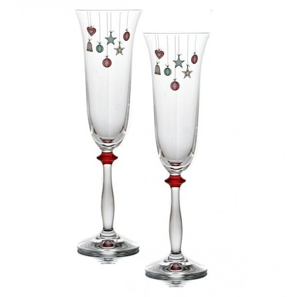 Бокалы для шампанского 190 мл 2 шт  Crystalex CZ s.r.o. &quot;Анжела /Новогодние игрушки&quot; красный ободок / 121424