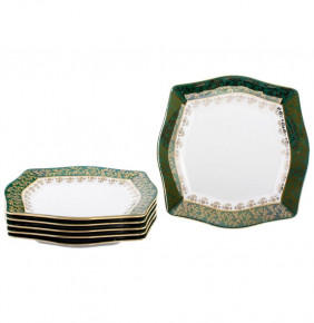 Набор тарелок 25 см 6 шт  Royal Czech Porcelain "Львов /Золотые листики на зеленом" / 203358