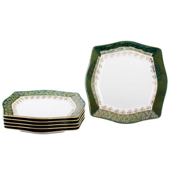 Набор тарелок 25 см 6 шт  Royal Czech Porcelain &quot;Львов /Золотые листики на зеленом&quot; / 203358