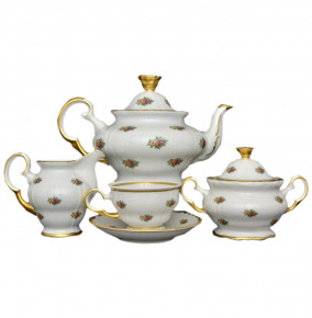 Чайный сервиз на 6 персон 15 предметов  Bohemia Porcelan Moritz Zdekauer 1810 s.r.o. "Анжелика /Маленькие розочки" подарочная упаковка / 098875