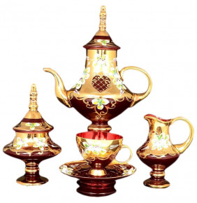 Чайный сервиз на 6 персон 15 предметов  Bohemia "Лепка красная" М+М / 054685