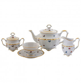 Чайный сервиз на 6 персон 15 предметов  Royal Czech Porcelain "Мария-Тереза /Мелкие цветы /Матовое золото" / 203802