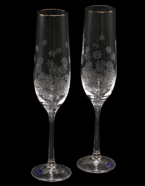 Бокалы для шампанского 190 мл 2 шт  Crystalex CZ s.r.o. &quot;Виола /Снежинки / Отводка платина&quot; / 143478
