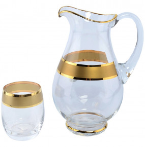 Набор для воды 7 предметов (кувшин 1,25 л + 6 стаканов)  Bohemia "Матовая полоса/золото" B-G / 113523
