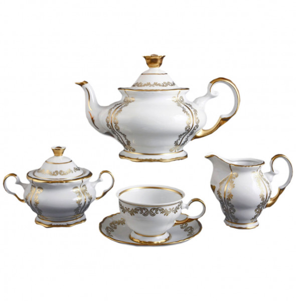 Чайный сервиз на 6 персон 15 предметов  Bohemia Porcelan Moritz Zdekauer 1810 s.r.o. &quot;Анжелика /Золотые вензеля&quot; / 057300