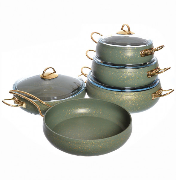 Набор посуды 9 предметов антипригарное покрытие оливковый &quot;Leydi /Repast&quot; / 236551