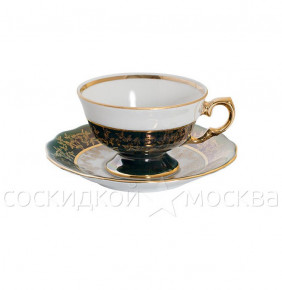 Набор кофейных пар 6 шт  Royal Czech Porcelain "Аляска /Зелёная /Золотые листики" / 203807