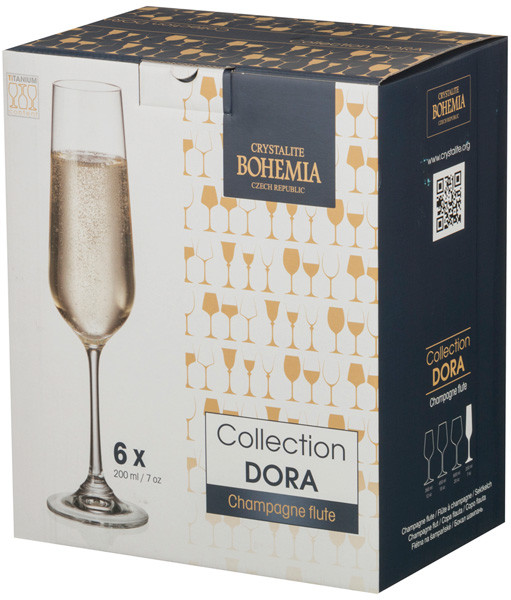 Бокалы для шампанского 200 мл 6 шт  Crystalite Bohemia &quot;Дора /Без декора&quot; / 117104