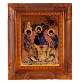 Икона на фарфоре 250 х 185 мм в деревянной раме 9  Leander "Святая Троица" / 158561