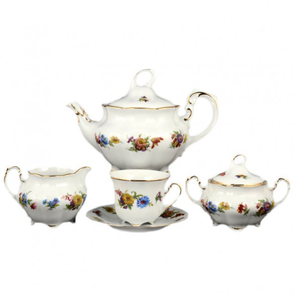 Чайный сервиз на 6 персон 17 предметов  Royal Czech Porcelain &quot;Болеро /Полевой букет /Отводка золото&quot; / 096779