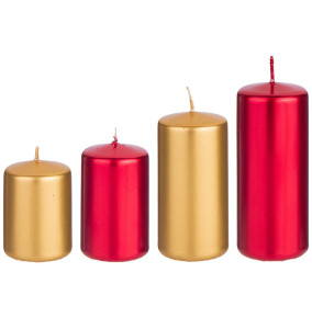 Набор свечей (7, 8, 10, 12 х 5 см) 4 шт (красный и золотой металлик) / 331411
