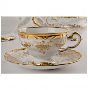 Чайный сервиз на 6 персон 21 предмет  Weimar Porzellan "Кастэл /Золотой цветочный узор" (подарочная упаковка) / 015491