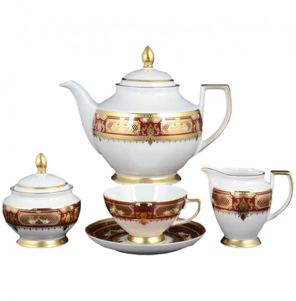 Чайный сервиз на 6 персон 15 предметов  Falkenporzellan &quot;Донна /Красная в золотой роскоши&quot; / 099998