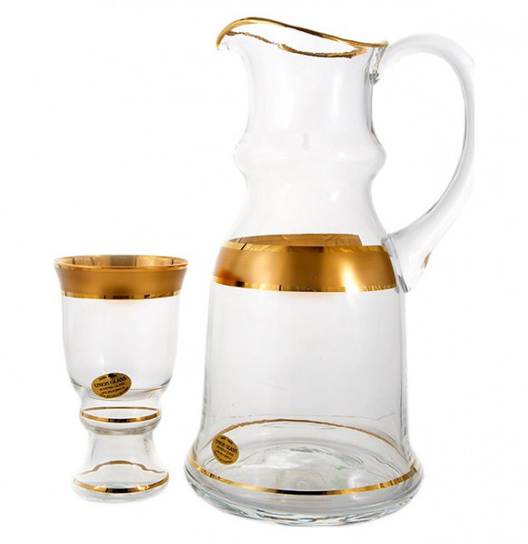 Набор для воды 7 предметов (кувшин + 6 стаканов)  Bohemia &quot;Матовая полоса /золото&quot; / 113898