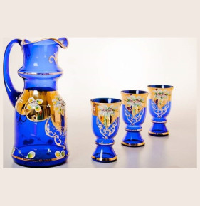 Набор для воды 7 предметов (кувшин 1,5 л + 6 стаканов)  Bohemia "Королевский /Лепка синяя" / 043766