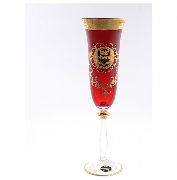 Бокалы для шампанского 190 мл 6 шт красные  Balvinglass &quot;Анжела /Богемия /Антик золото&quot; Б-Г / 146152
