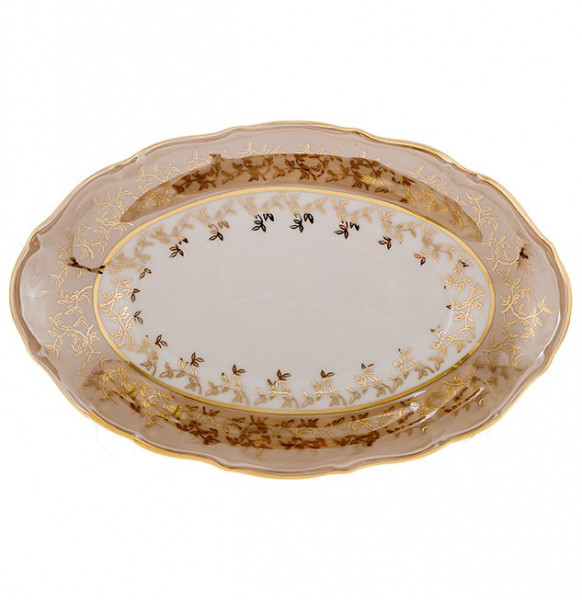 Блюдо 24 см овальное (селёдочница)  Bavarian Porcelain &quot;Болеро /Золотые листики на бежевом&quot; / 091935