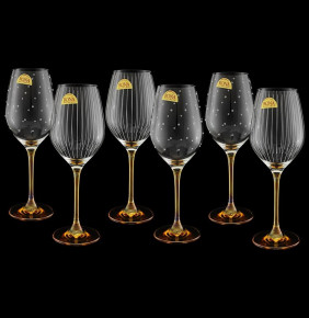 Бокалы для белого вина 360 мл 6 шт 3х3  Rona "Celebration /Горошек+ полоска" янтарная ножка / 148550