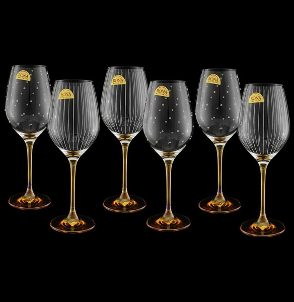 Бокалы для белого вина 360 мл 6 шт 3х3  Rona &quot;Celebration /Горошек+ полоска&quot; янтарная ножка / 148550