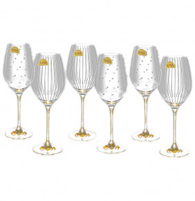 Бокалы для белого вина 360 мл 6 шт 3х3  Rona "Celebration /Горошек+ полоска" янтарная ножка / 148550